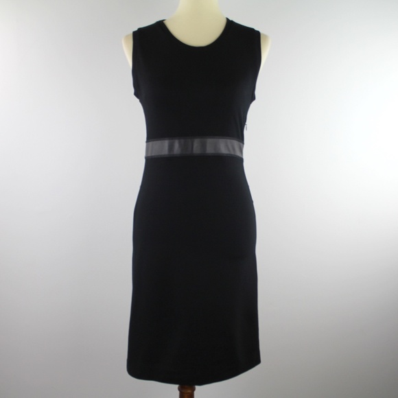 Sandro Paris Black Sleeveless Calf Leather Trim Cut Out Back Mini Dress 2 - Picture 1 of 6